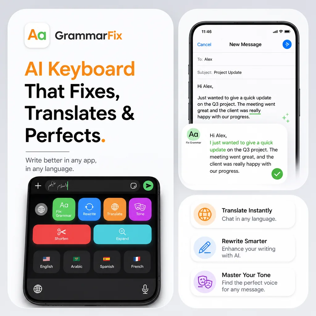 GRAMMARFIX AI — AI KEYBOARD FOR GRAMMAR, TONE & TRANSLATION